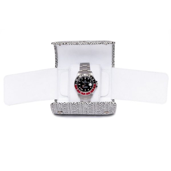 Marlow Watch Roll in White Herringbone Leather