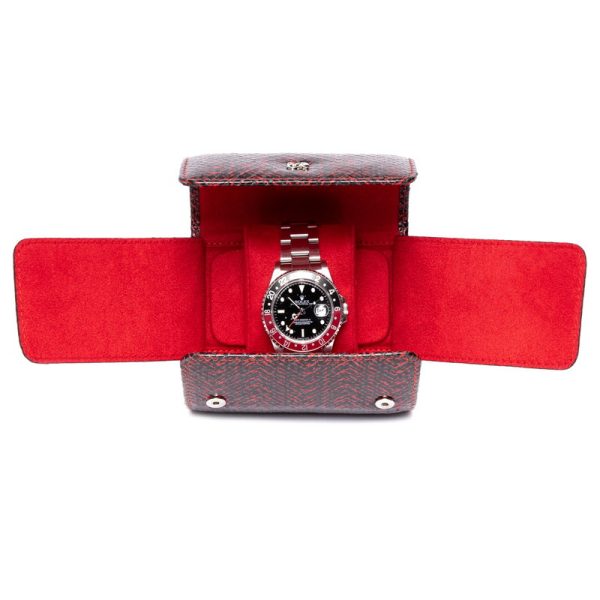 Marlow Watch Roll in Red Herringbone Leather