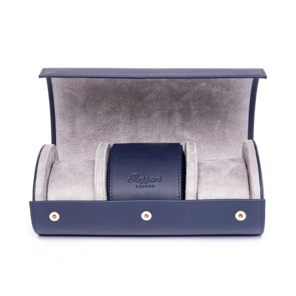 Hyde Park Navy Blue & Grey Three Watch Roll