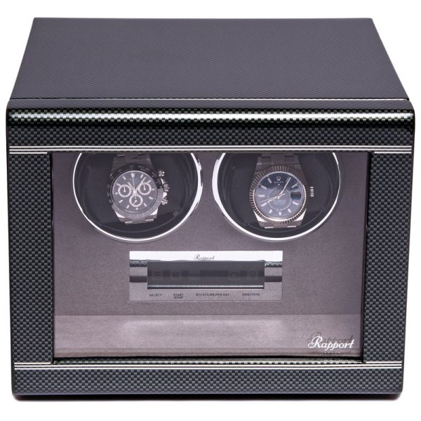 Formula Double Watch Winder in a high gloss carbon fibre finish.